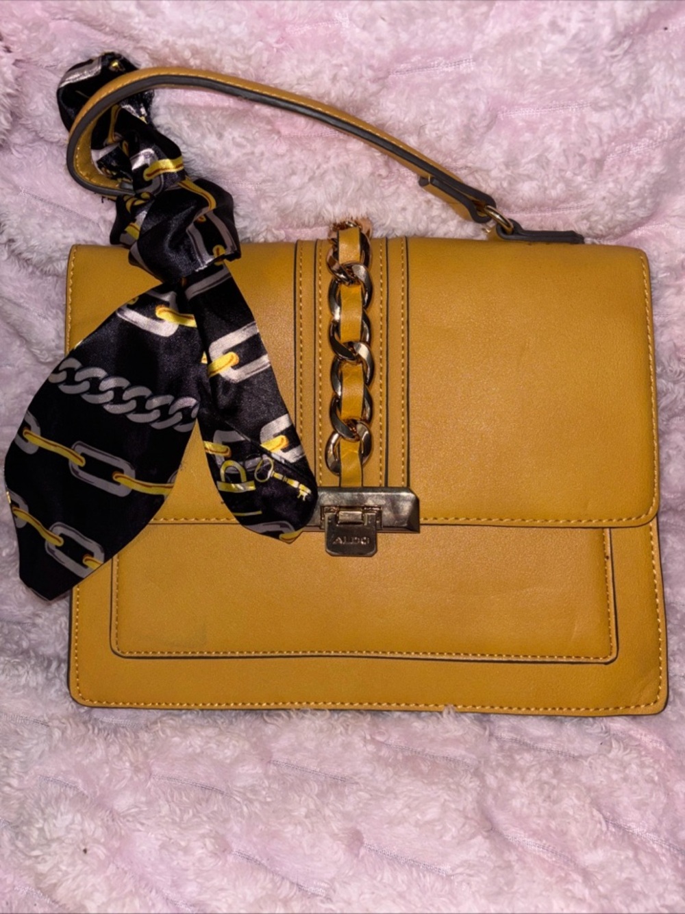 Aldo Mustard Yellow Top-Handle Women’s Bag with Chain Accent